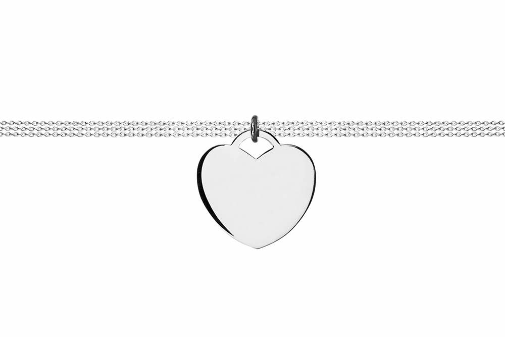 Collar plata 925 placa corazon triple cadena