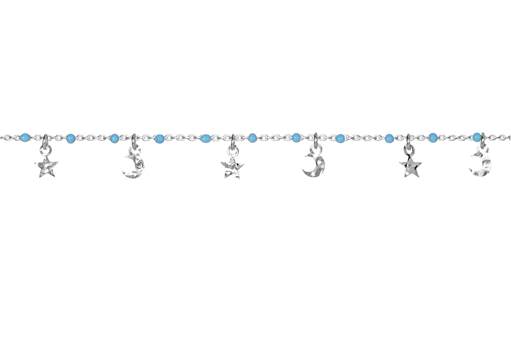 Sterling silver enamel beads with hammer star & moon necklace