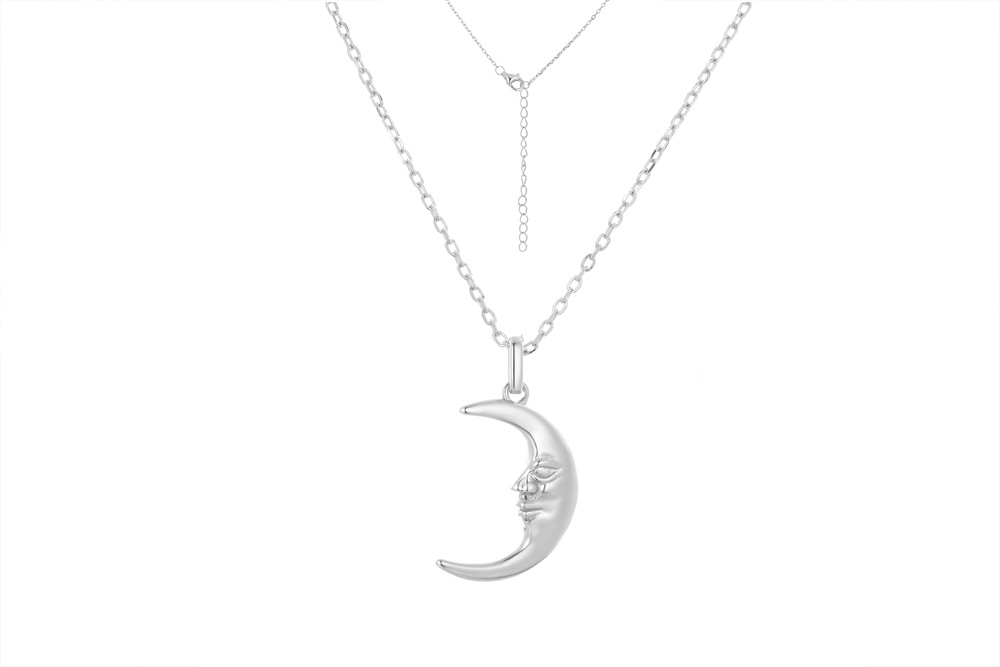 [15734N40E5PL] Sterling silver moon face necklace (Sterling silver)