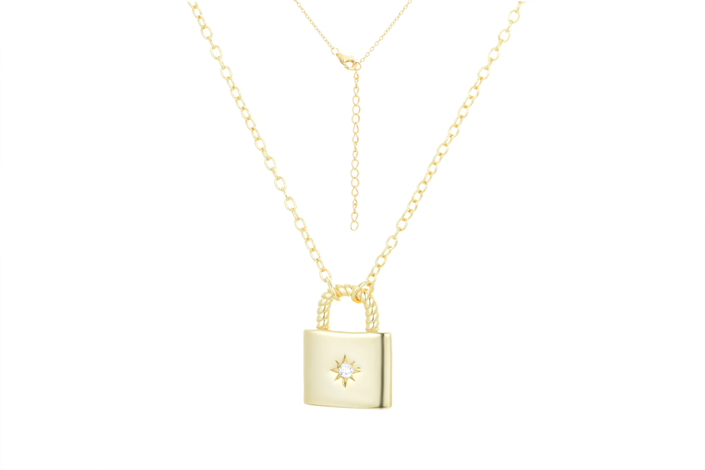 [15747N40E5ZBLDO] Sterling silver zirconia padlock necklace (Gold plated)