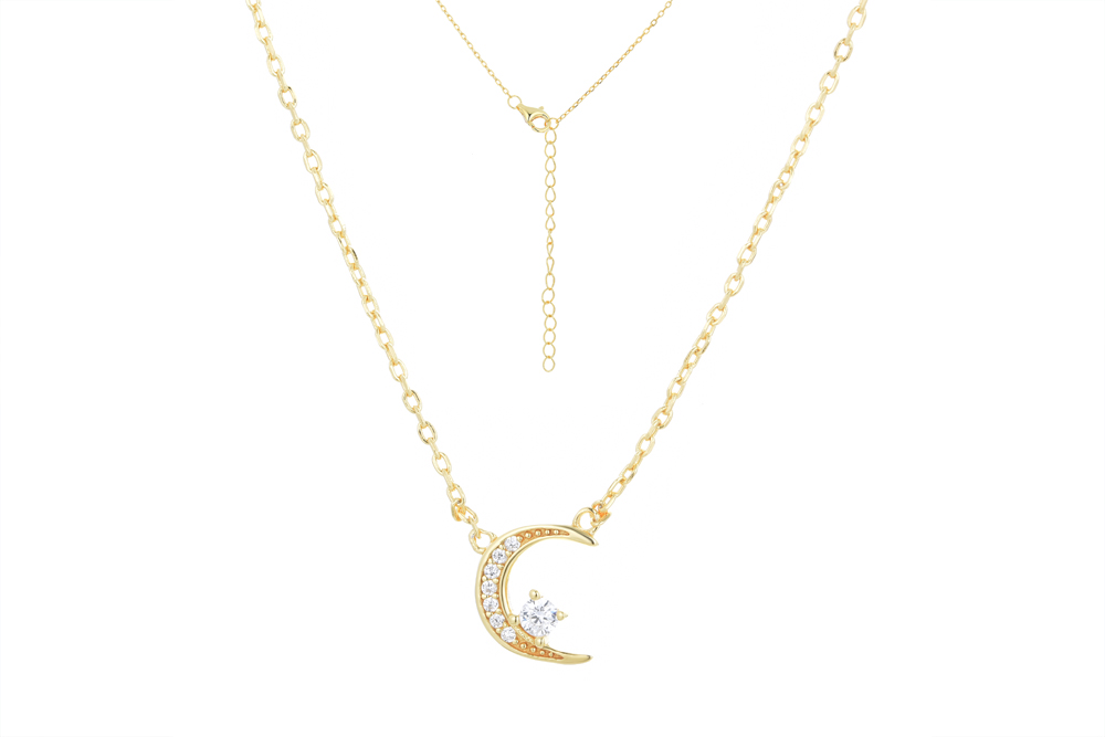 Sterling silver moon 9x7mm & zirconia poit 3mm necklace