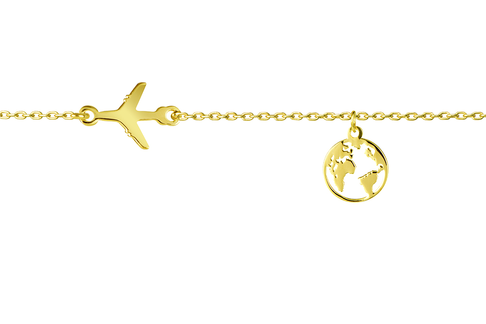 [15797N38E5DO] Sterling silver airplane & world necklace (Gold plated)