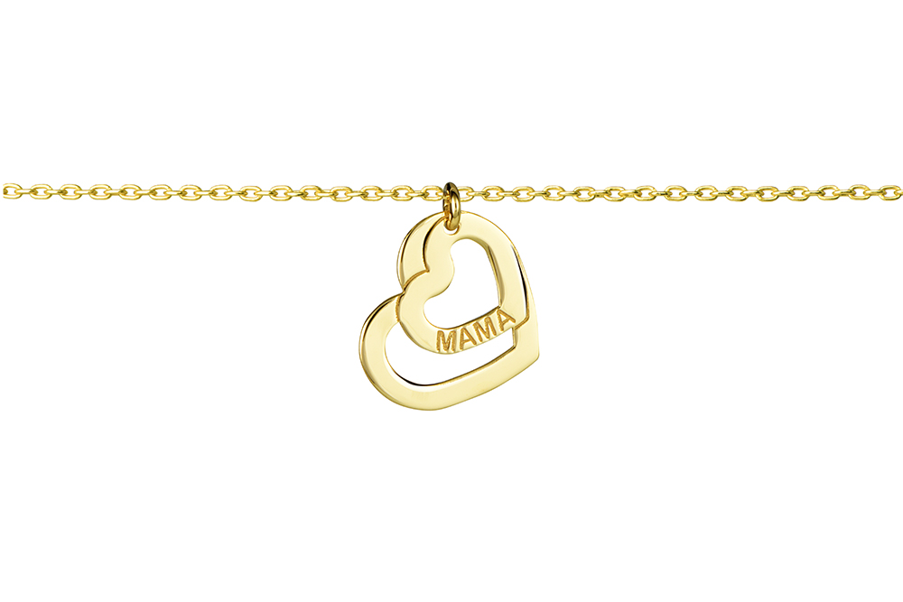 [15799N38E5DO] Sterling silver two hearts mama necklace (Gold plated)