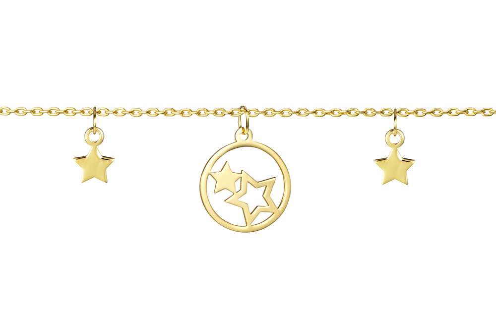 [15814N38E5DO] Sterling silver two stars in a circle necklace (Gold plated)