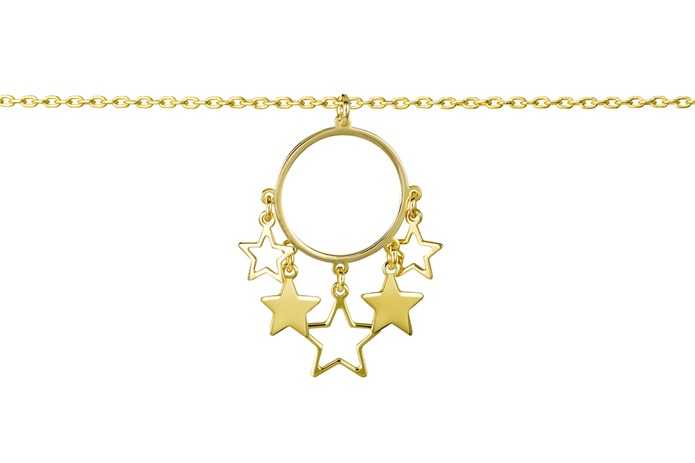 Sterling silver circle with stars necklace