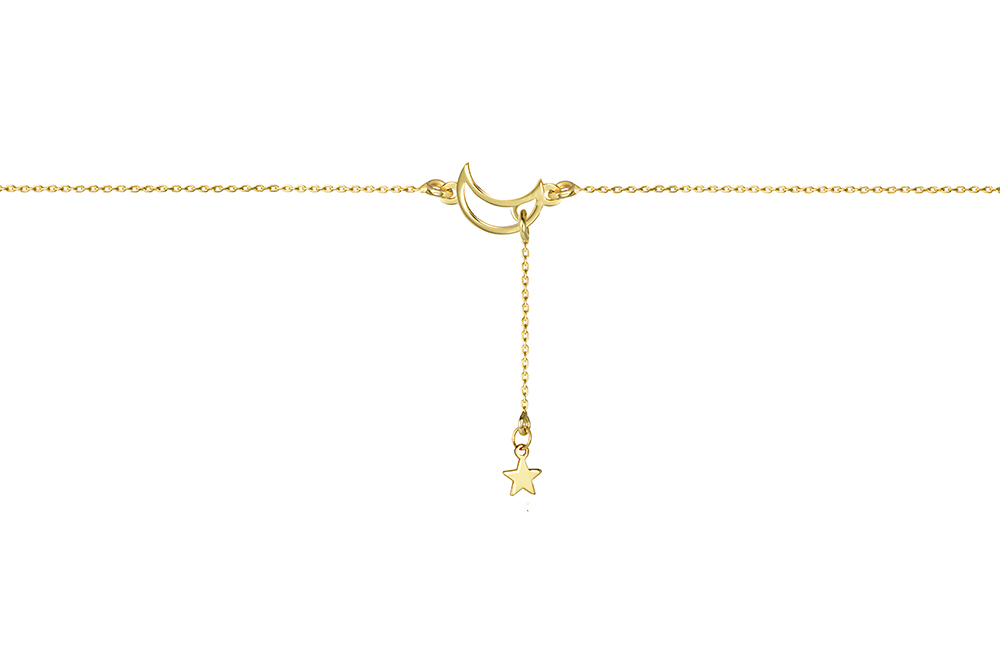 [15822N38E5DO] Sterling silver moon & star necklace (Gold plated)