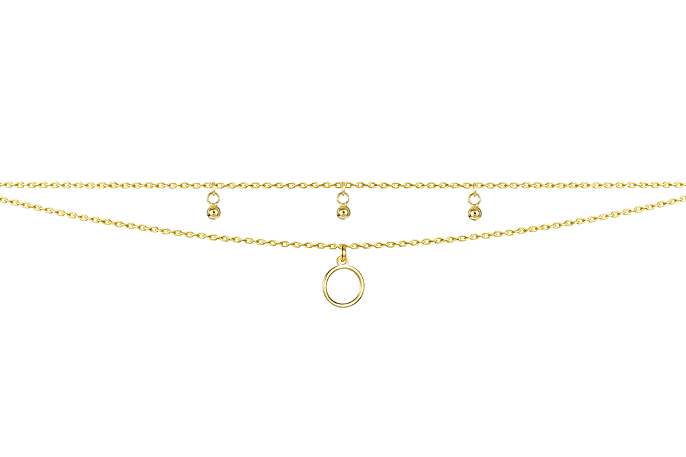 [15827N38E5DO] Sterling silver double chain circle & beads necklace (Gold plated)
