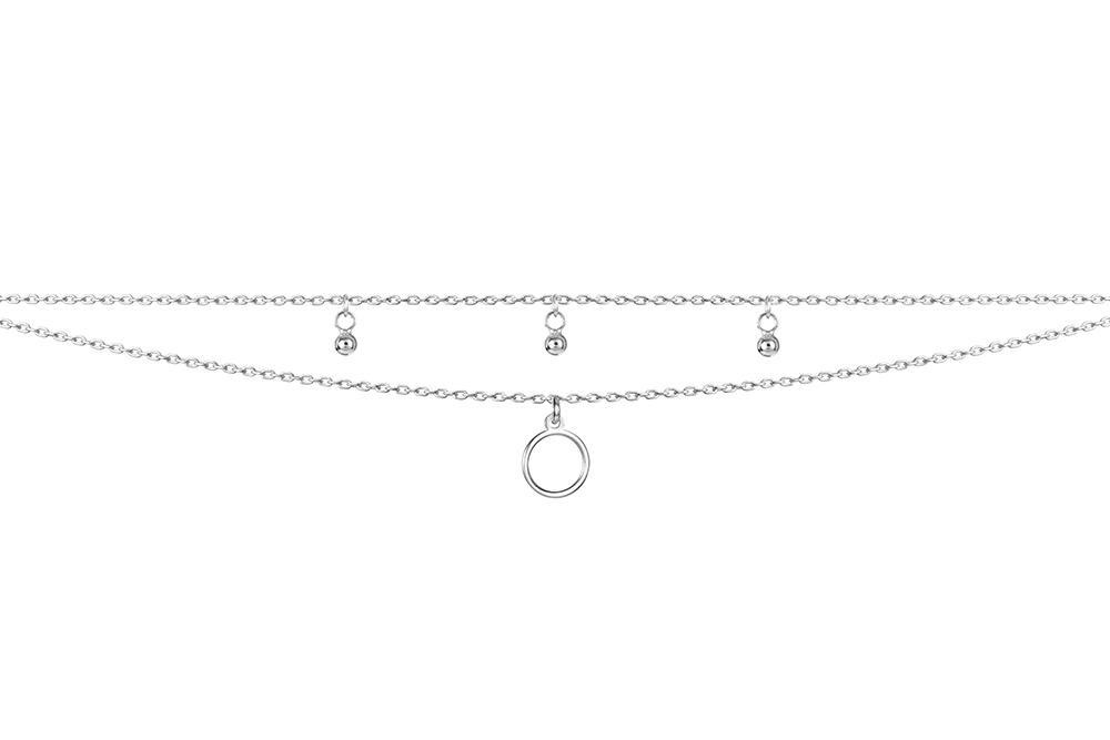 Sterling silver double chain circle & beads necklace