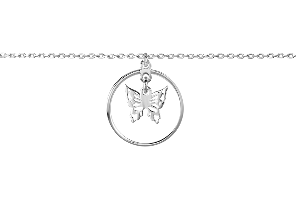 Collar plata 925 circulo con mariposa