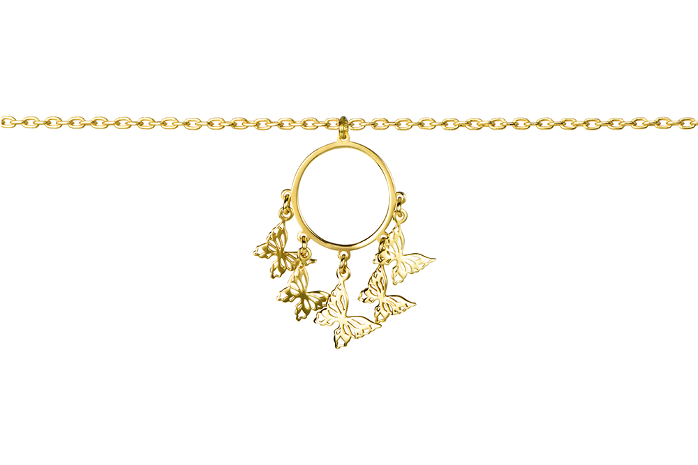 Sterling silver circle with butterflies necklace