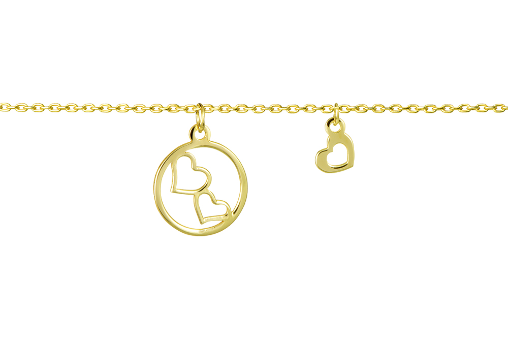 [15845N38E5DO] Sterling silver two hearts in a circle & mini heart necklace (Gold plated)