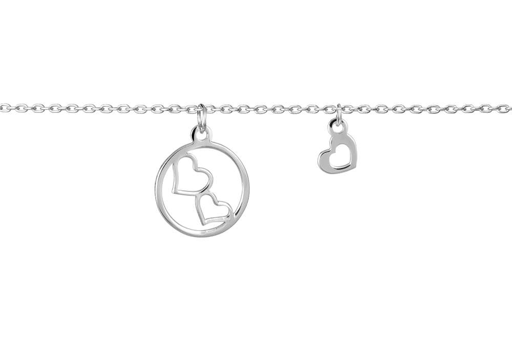 Sterling silver two hearts in a circle & mini heart necklace
