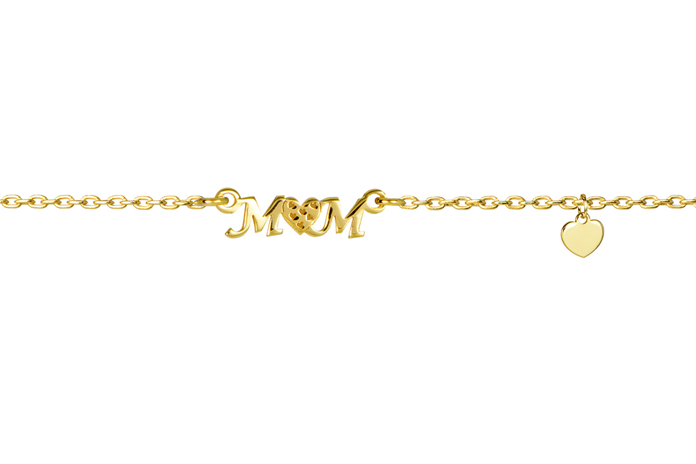 [15846N38E5DO] Sterling silver heart 4mm & mom heart 5x15mm necklace (Gold plated)