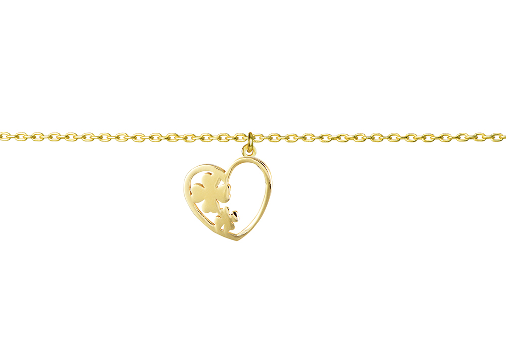 Sterling silver heart with two clovers necklace