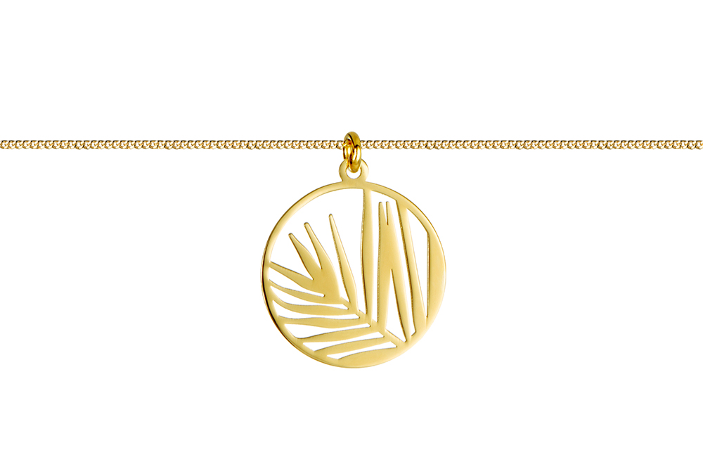 [15860N38E5DO] Sterling silver circle leaf necklace (Gold plated)