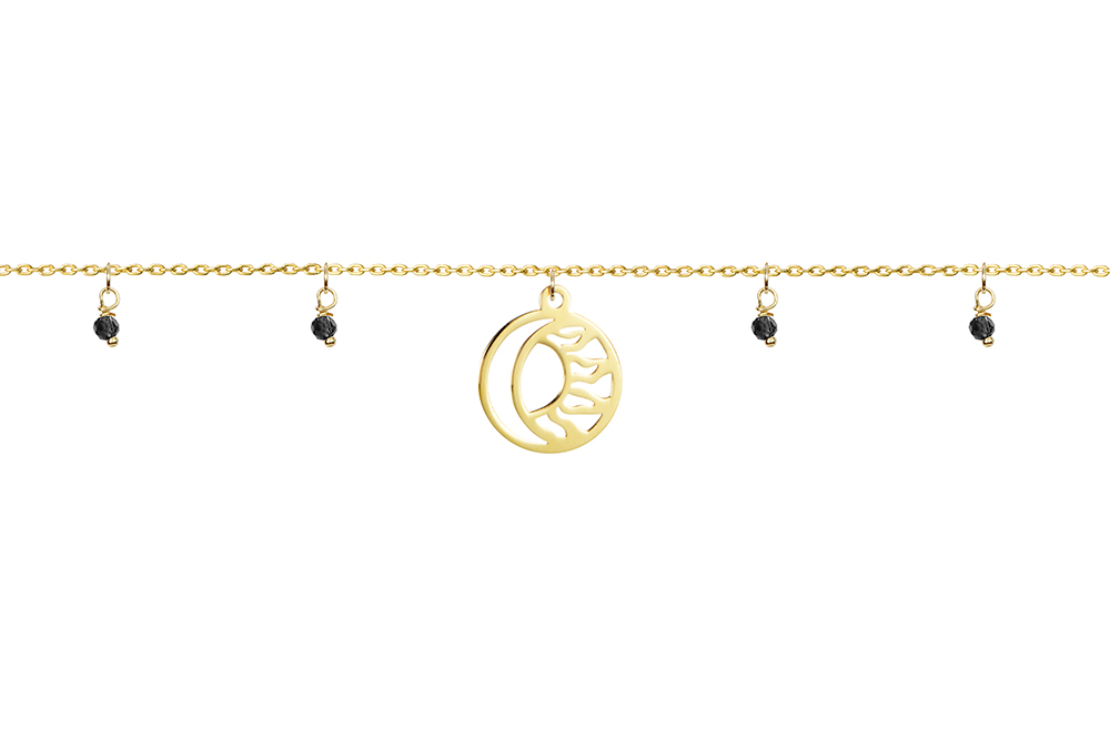 [15868N38E5GNEDO] Sterling silver sun & moon stone necklace (Gold plated)