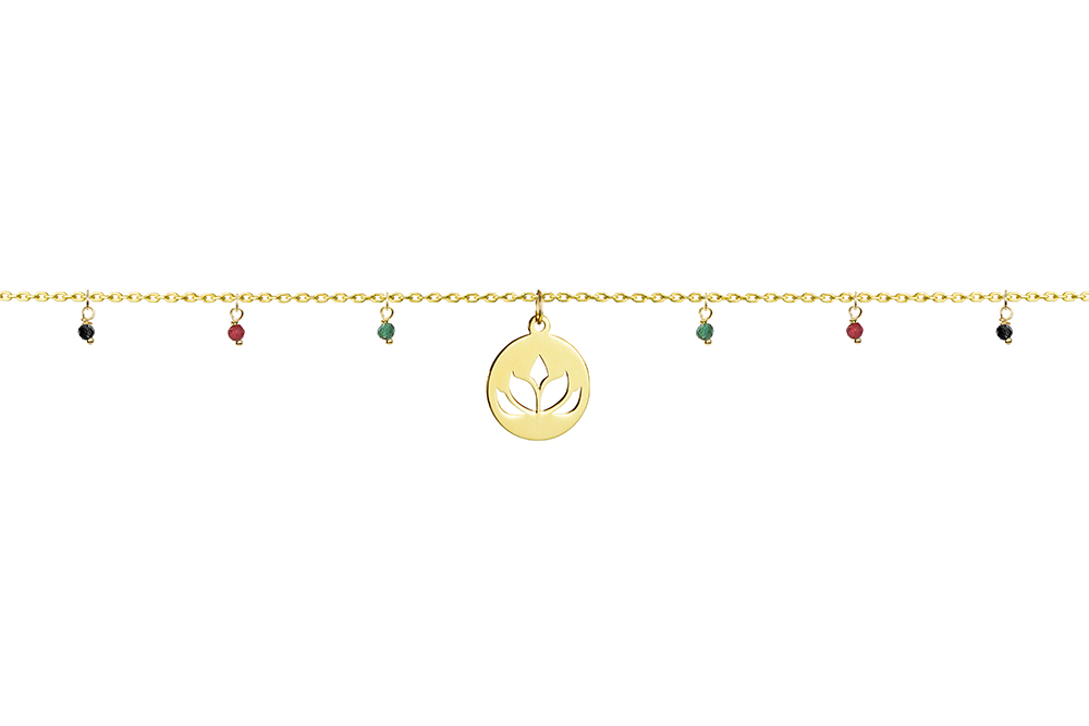 [15870N38E5GMXDO] Sterling silver lotus flower mix stones necklace (Gold plated)