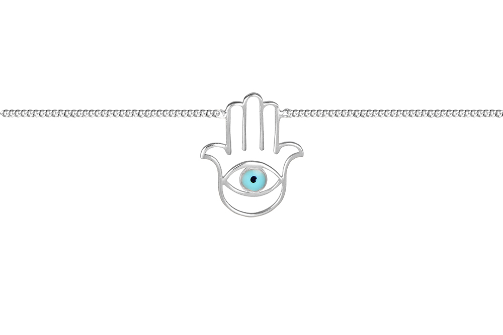 Sterling silver hand of fatima & turkish eye necklace