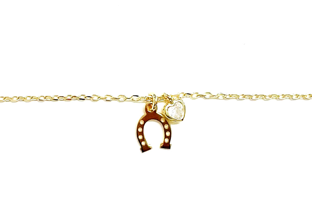 [15983N38E5ZBLDO] Sterling silver horseshoe & heart cz necklcae (Gold plated)
