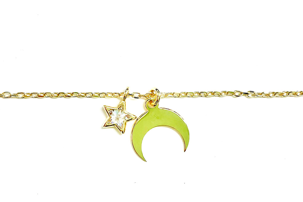 Sterling silver inverted moon & cz star necklace
