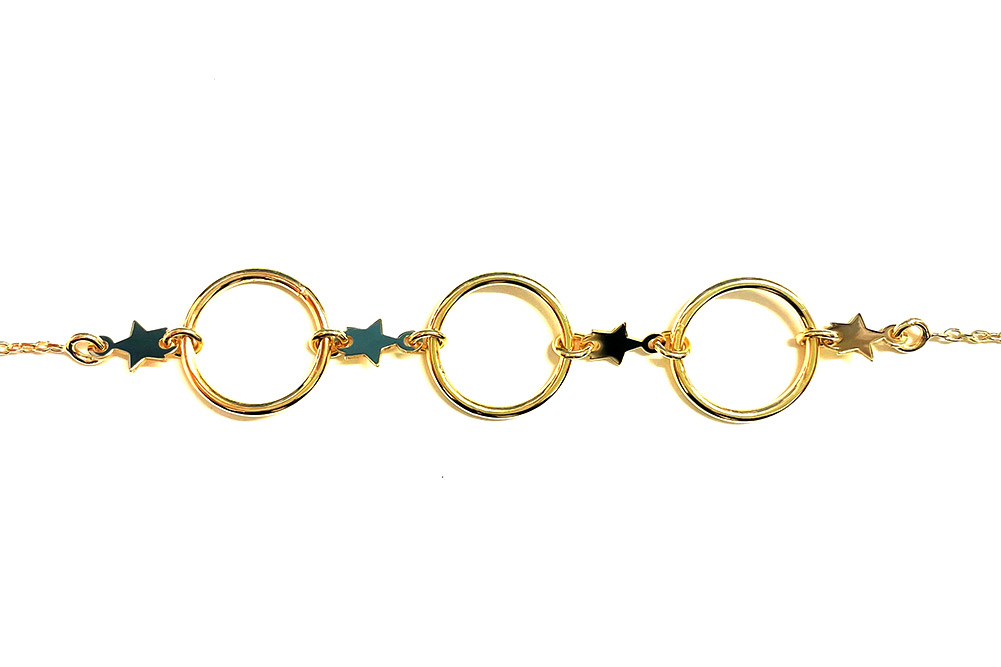 [15987N38E5DO] Sterling silver three circles & stars necklace (Gold plated)