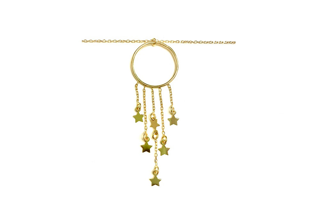 [15989N38E5DO] Collar plata 925 circulo 20mm con 5 cadenas con estrellas (Oro)