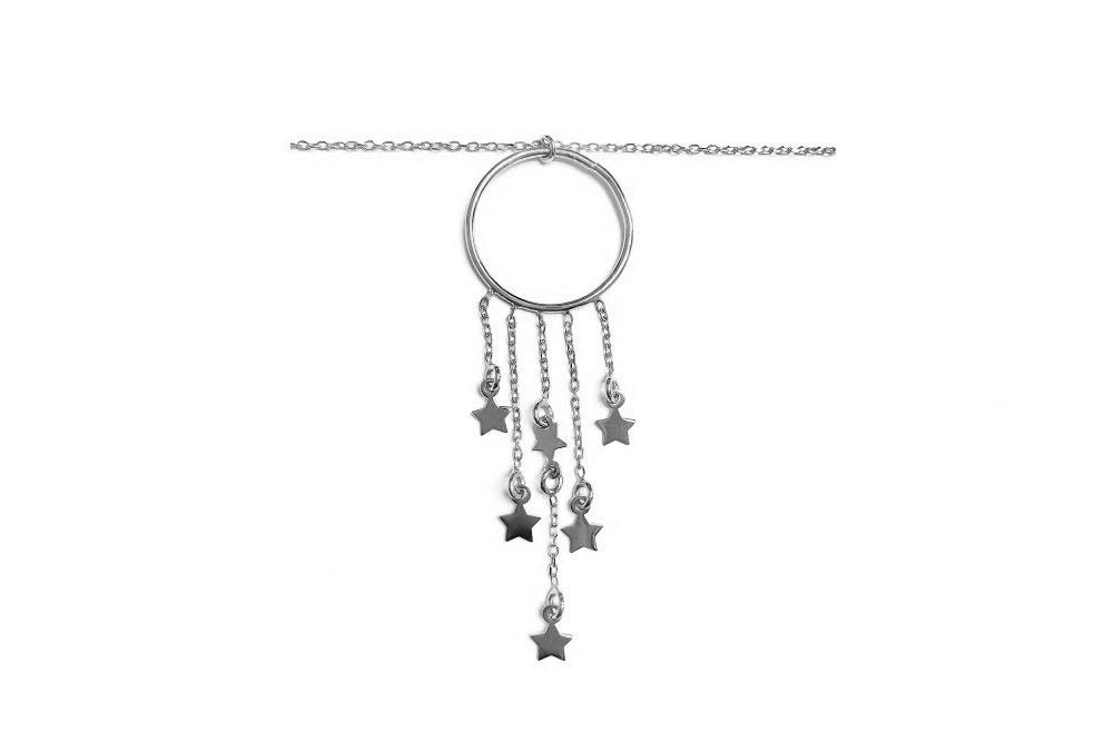Collar plata 925 circulo 20mm con 5 cadenas con estrellas
