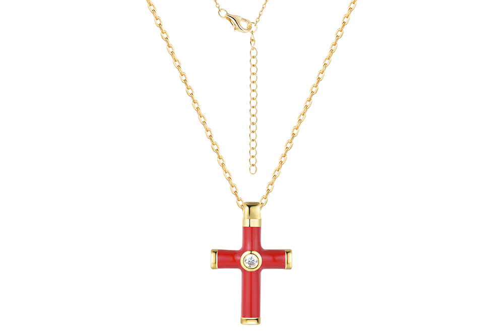 Sterling silver enamel & zirconia cross necklace