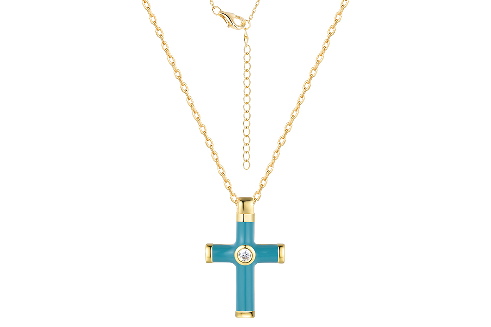 Sterling silver enamel & zirconia cross necklace