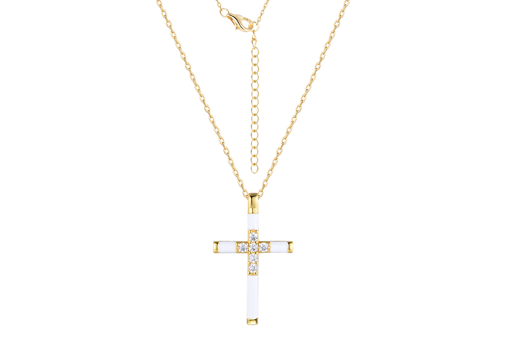 Sterling silver enamel & zirconia cross necklace