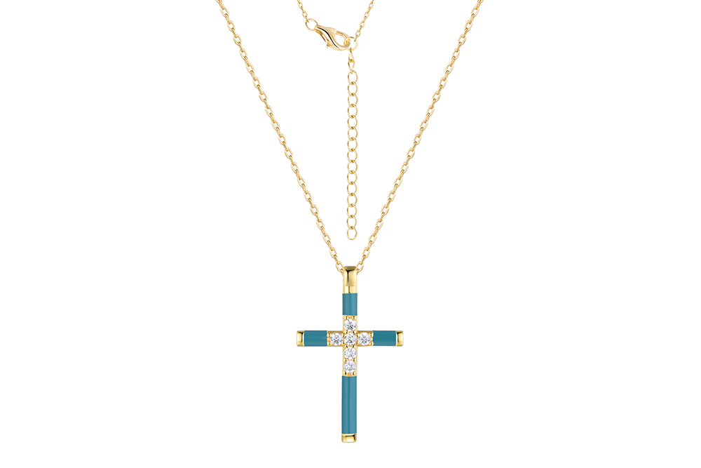Sterling silver enamel & zirconia cross necklace