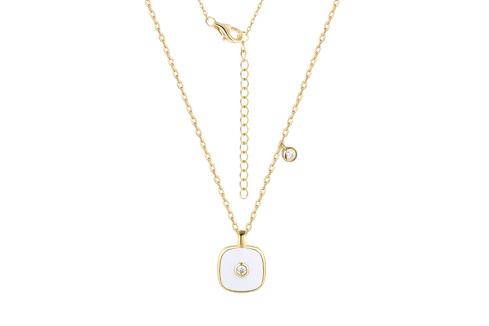 Sterling silver squared 8mm enamel & zirconia necklace