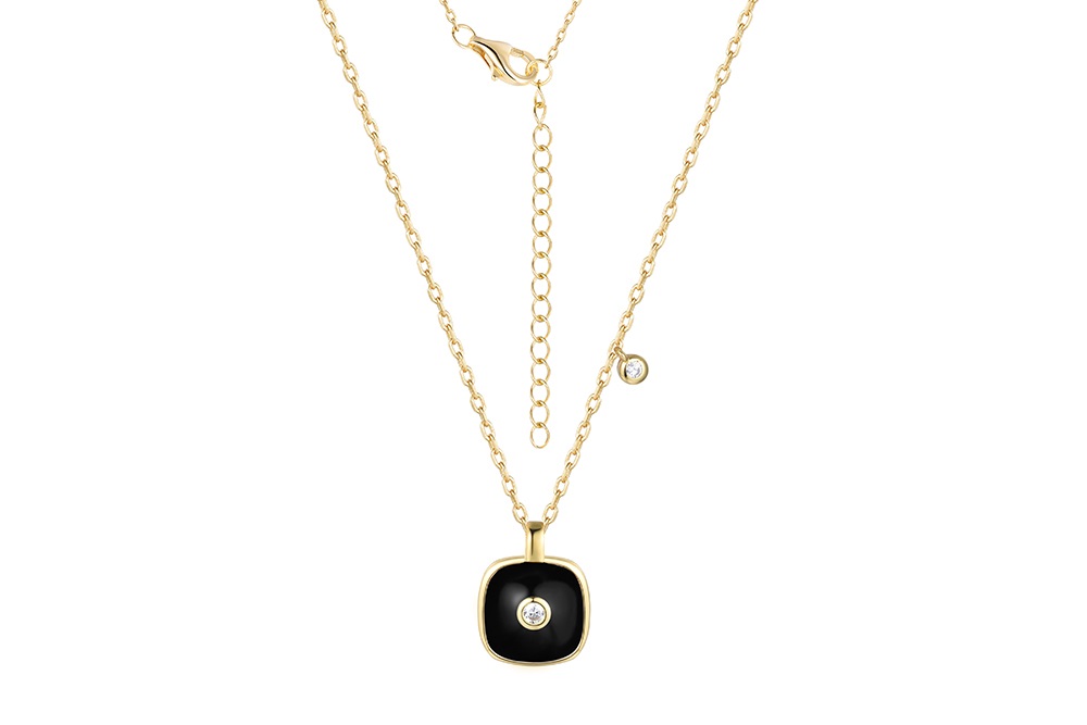 Sterling silver squared 8mm enamel & zirconia necklace