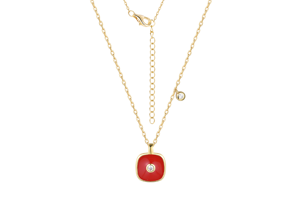 Sterling silver squared 8mm enamel & zirconia necklace