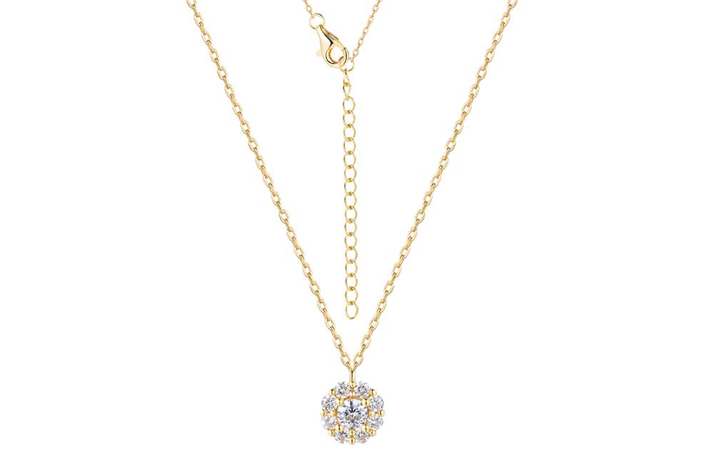 [16353N38E5ZBLBLDO] Collar plata 925 flor zirconita (Blanca, Oro)