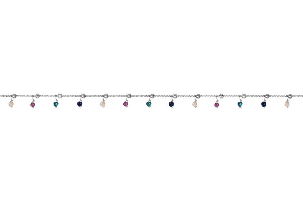 [16521N38E5GMXPL] Sterling silver beads chain with stones necklace (Sterling silver)