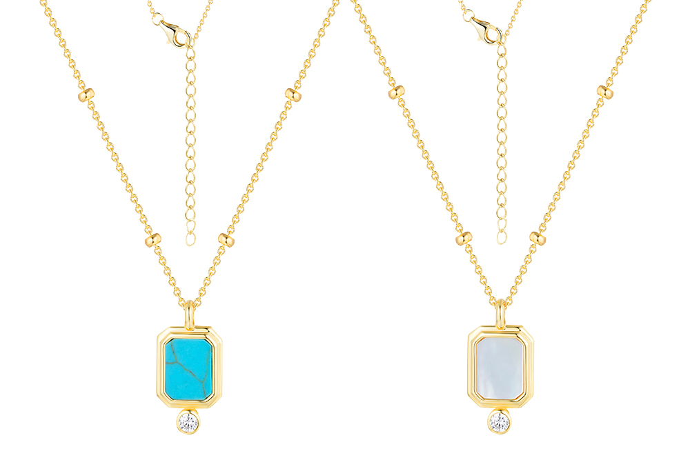 Sterling silver turquoise & mop with zirconia necklace