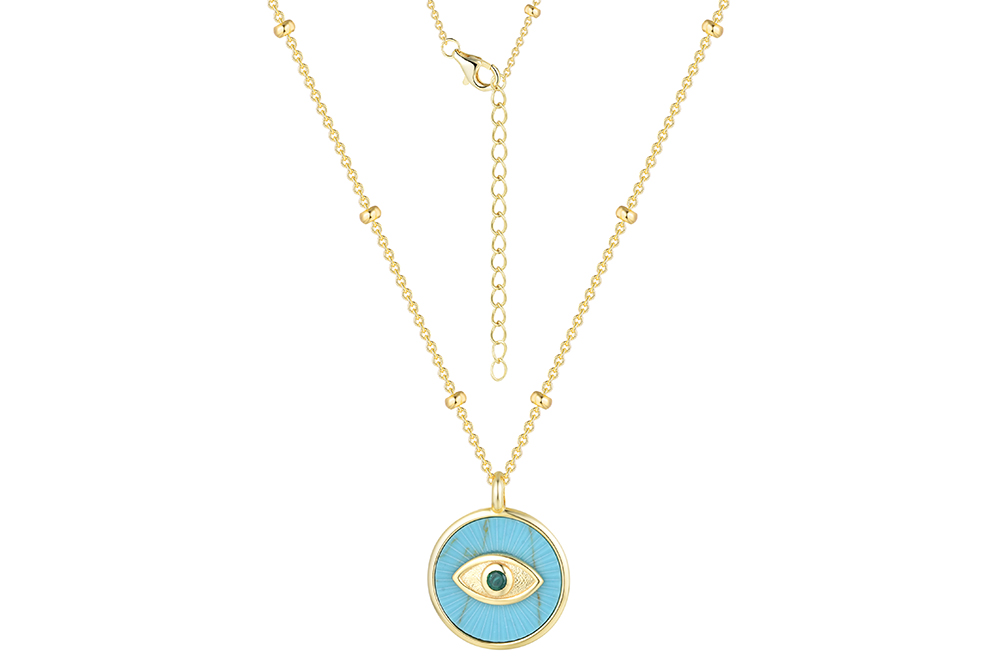 Collar plata 925 circulo con ojo turco zirconita esmeralda