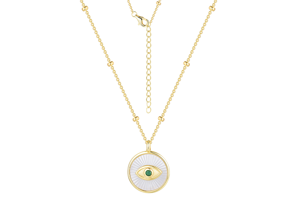 [16624N40E5RNADO] Collar plata 925 circulo con ojo turco zirconita esmeralda (Piedra semipreciosa, Blanca)