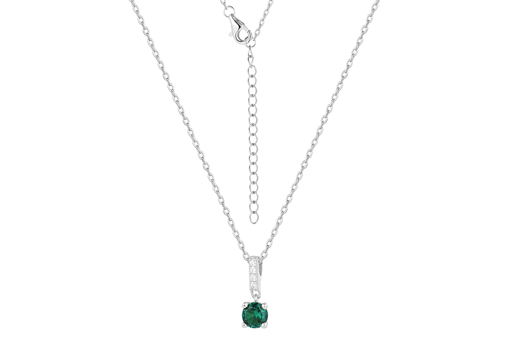 [16645N40E5ZESRD] Sterling silver zirconia necklace (Emerald, Rhodium plated)