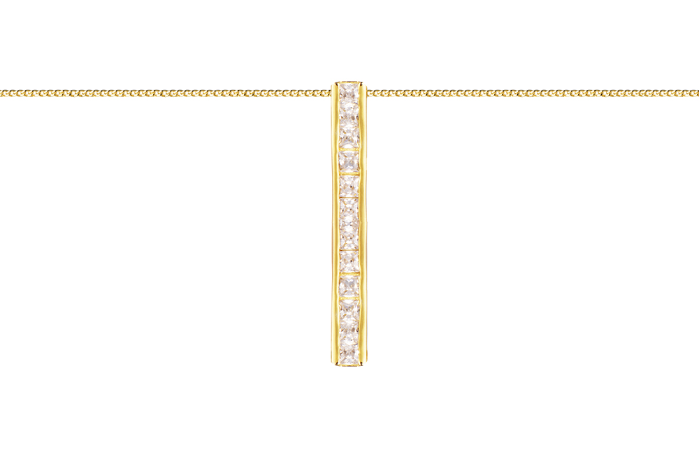 [17041N40E5ZBLDO] Sterling silver zirconia bar 27x3mm necklace (Gold plated)