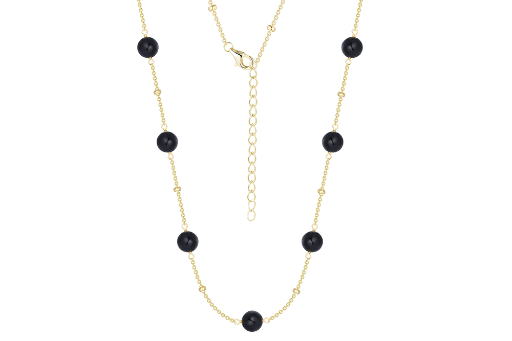 [17123NRONDO] Collar plata 925 bola 6mm piedras semipreciosas (Negro)