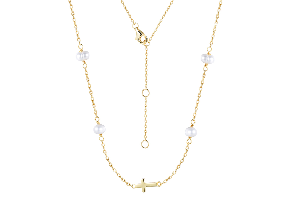 Sterling silver sideways cross cultured 5mm fresh water pearls necklace