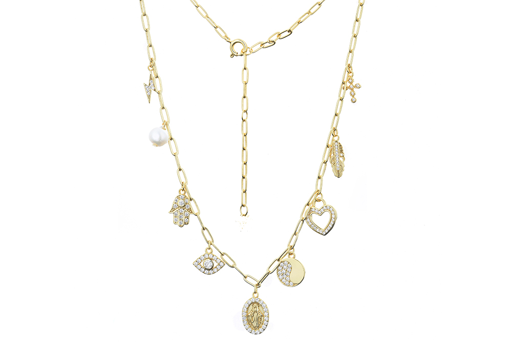 Sterling silver 8 symbol charms necklace