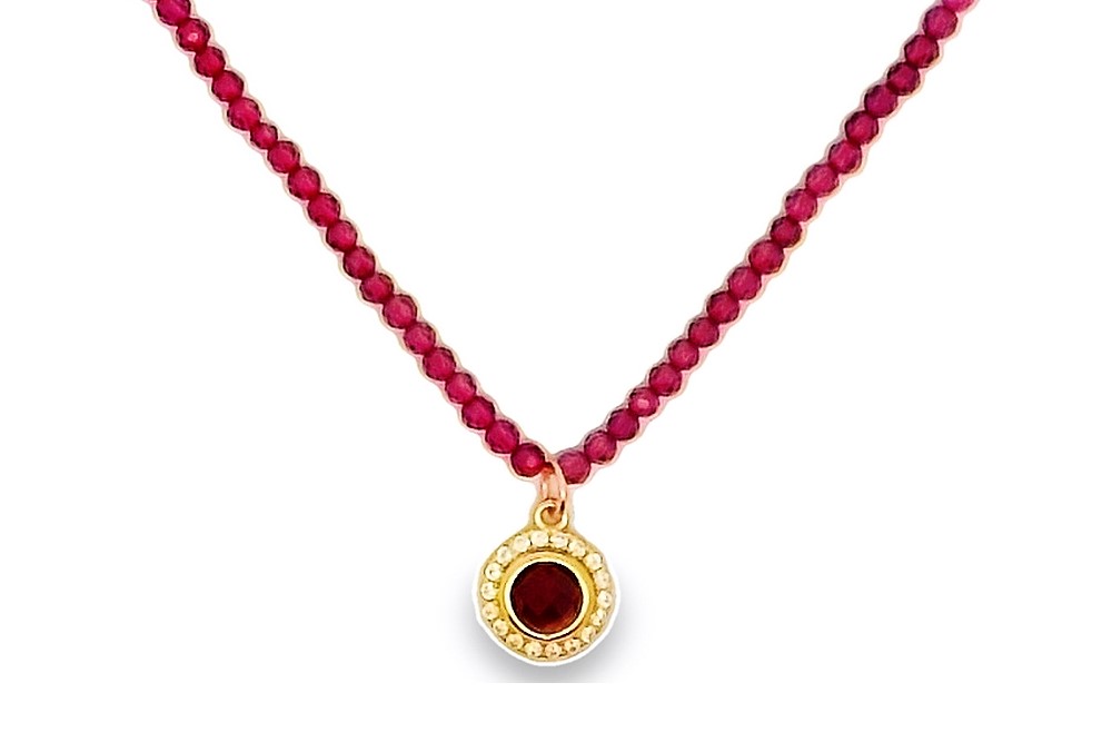 [17266N38E5RRUDO] Sterling silver semiprecious stones & zirconia necklace (Ruby)