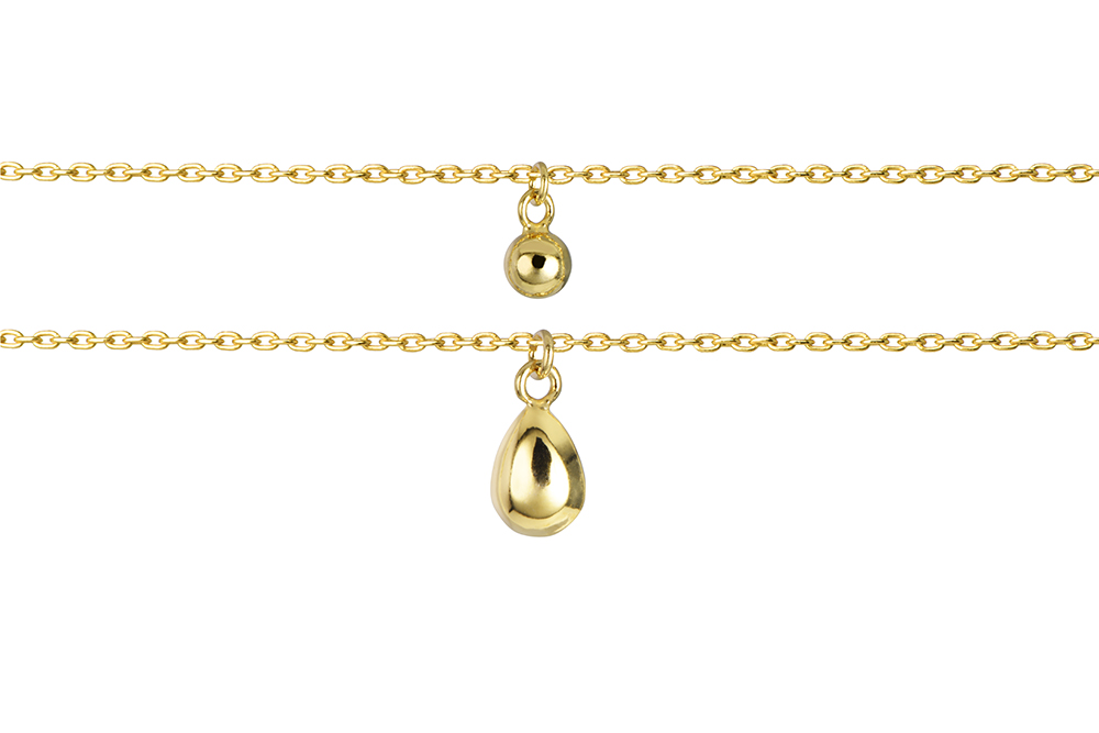 Sterling silver 4mm bead & 10x6mm drop double chain necklace