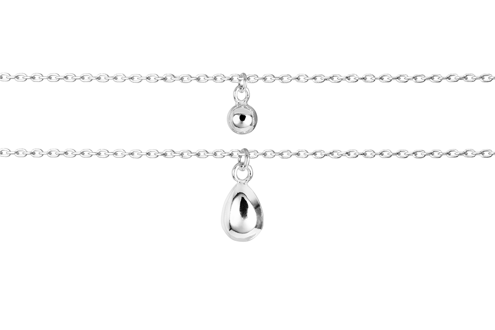 Sterling silver 4mm bead & 10x6mm drop double chain necklace
