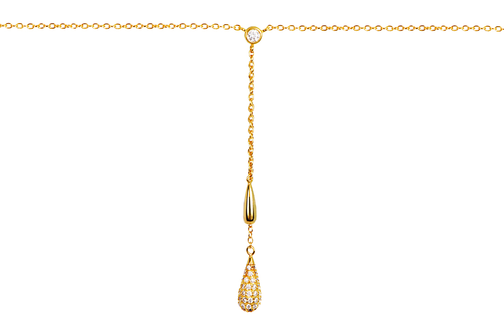 [17689N40E5ZBLDO] Collar plata 925 dos gotas con zirconitas (Oro)