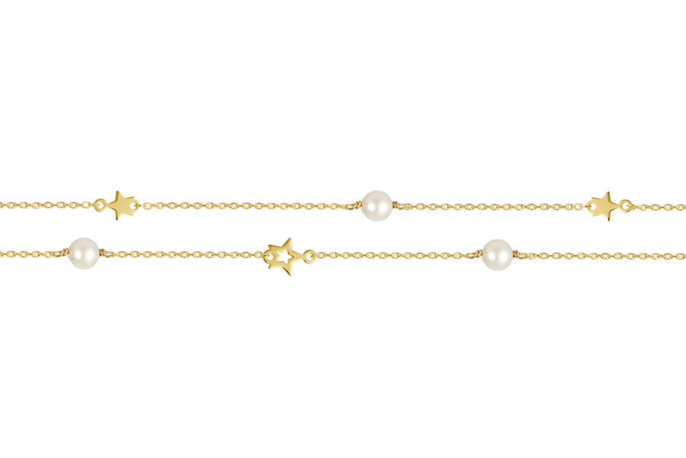[17771N40E5PBLDO] Collr plata 925 estrellas 5mm y perlas 5mm doble cadena (Oro)