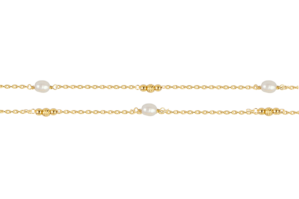 [17773N40E5PBLDCDO] Sterling silver necklace with 3mm beads and 4mm pearls (Gold plated)